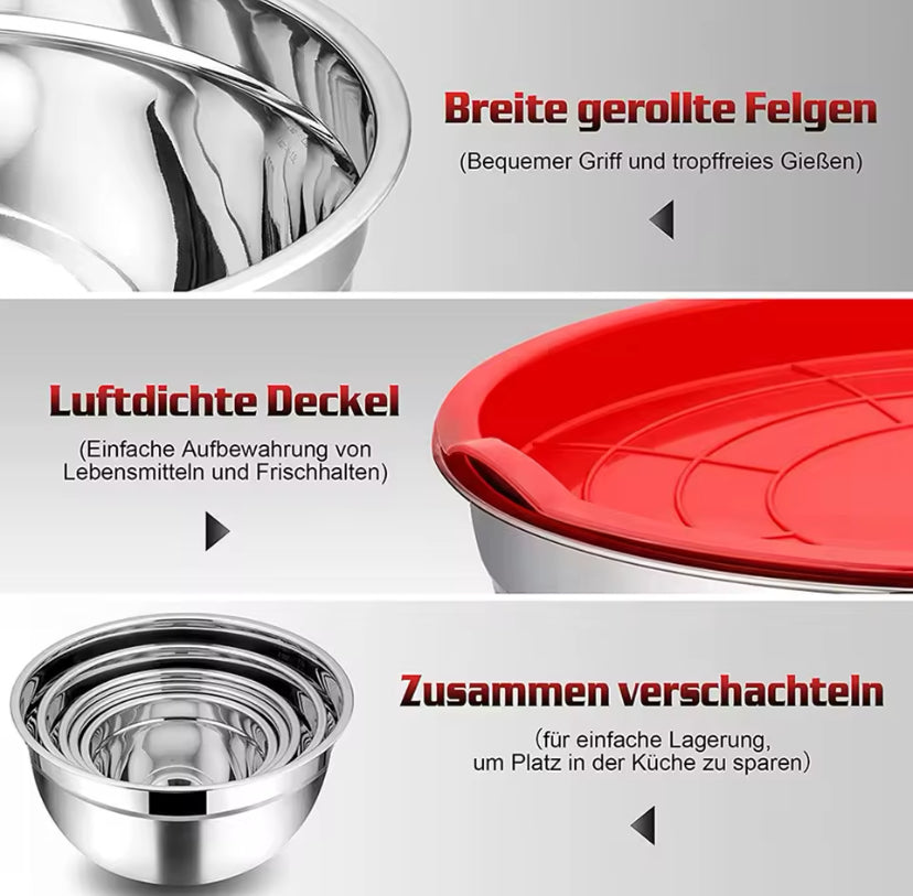 Set Of 5 Stainless Steel Mixing Bowl With Lid, - My Store