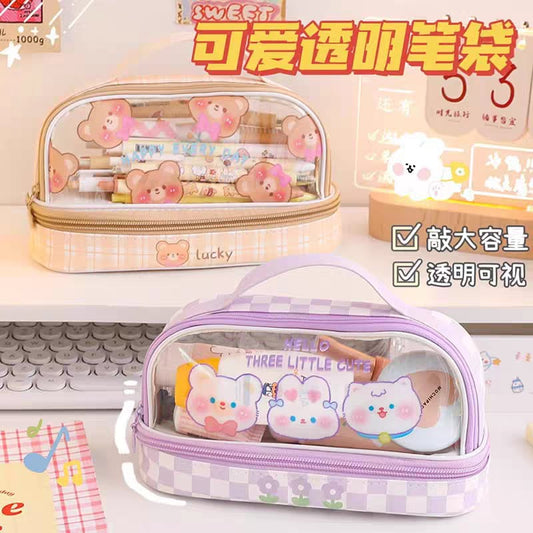 Three Little Cute Double-Layer Pencil Case – Pastel Purple - My Store