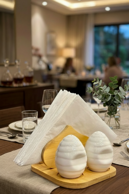 Elegant Salt & Pepper Shaker Set with Bamboo Tissue Holder - My Store
