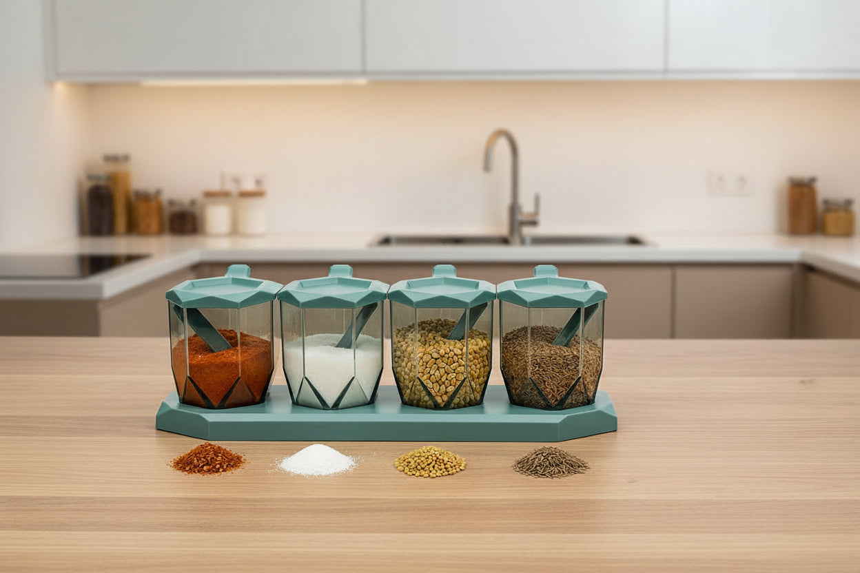 4-Compartment Geometric Spice Jar Set - My Store