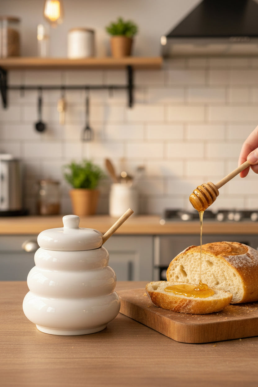 Ceramic Honey Pot with Wooden Dipper - My Store