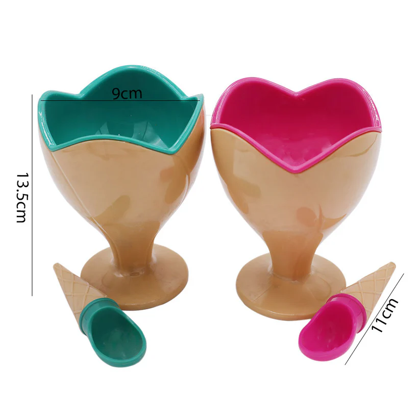 Heart-Shaped Ice Cream Bowl Set (Pack of 2) with Cone Spoon - My Store