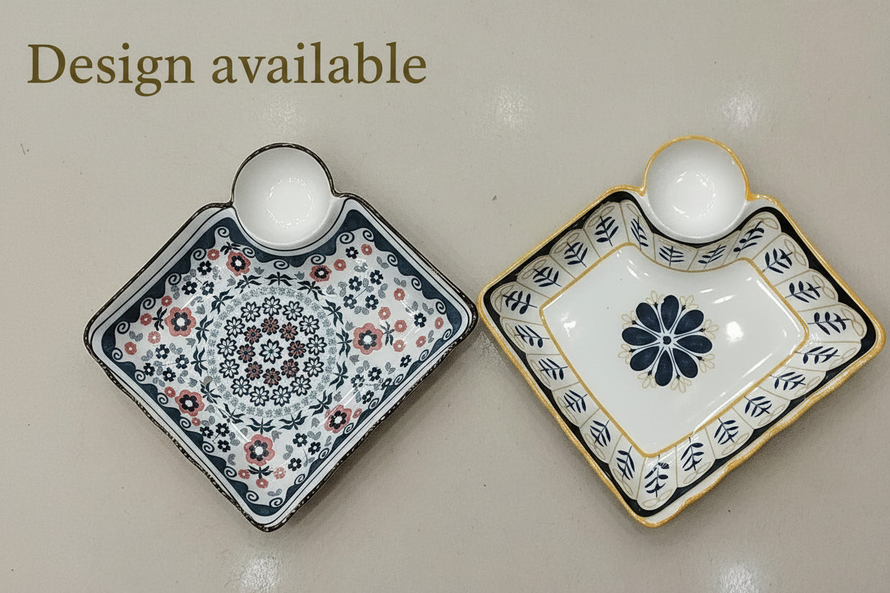 7-Inch Ceramic Dumpling Plate with Built-In Dipping Tray - My Store