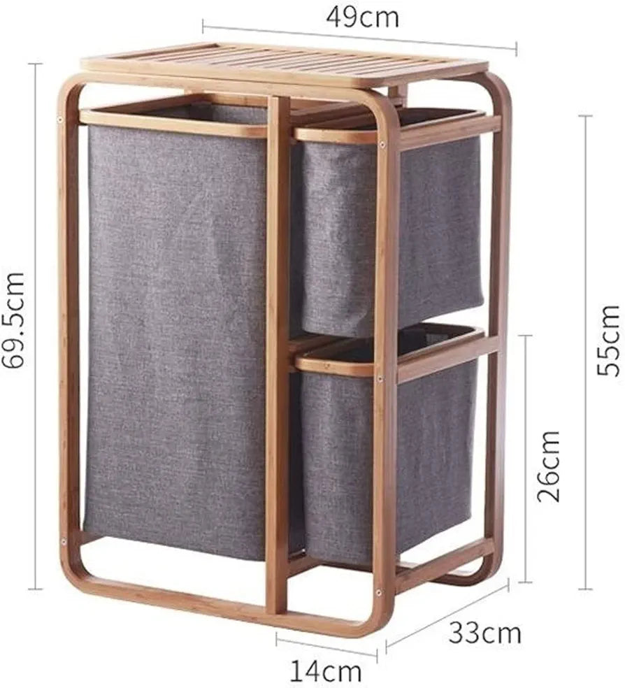 Multi-Tier Bamboo Laundry Sorter with Shelf