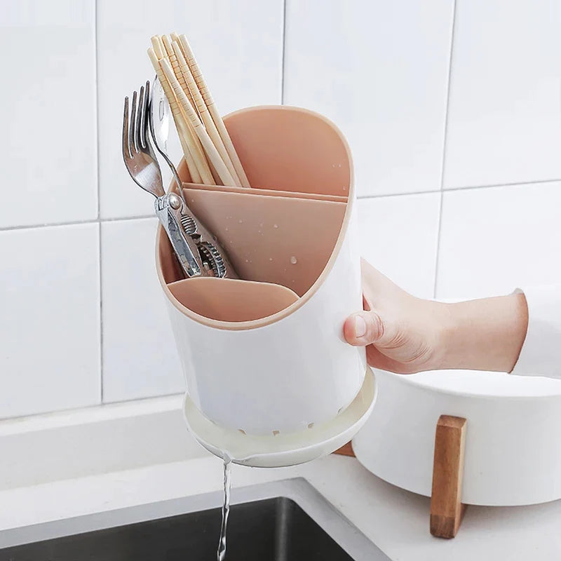 Multi-Compartment Cutlery Holder & Drainer Organizer