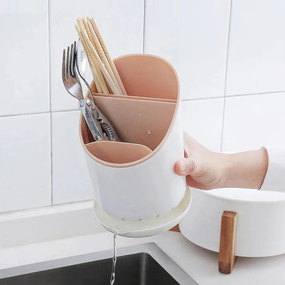 Multi-Compartment Cutlery Holder & Drainer Organizer