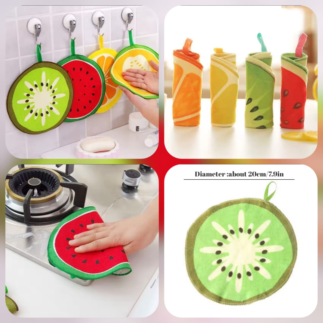 4 pcs Lovely Fruit Print Hanging Kitchen Towel Microfiber - My Store