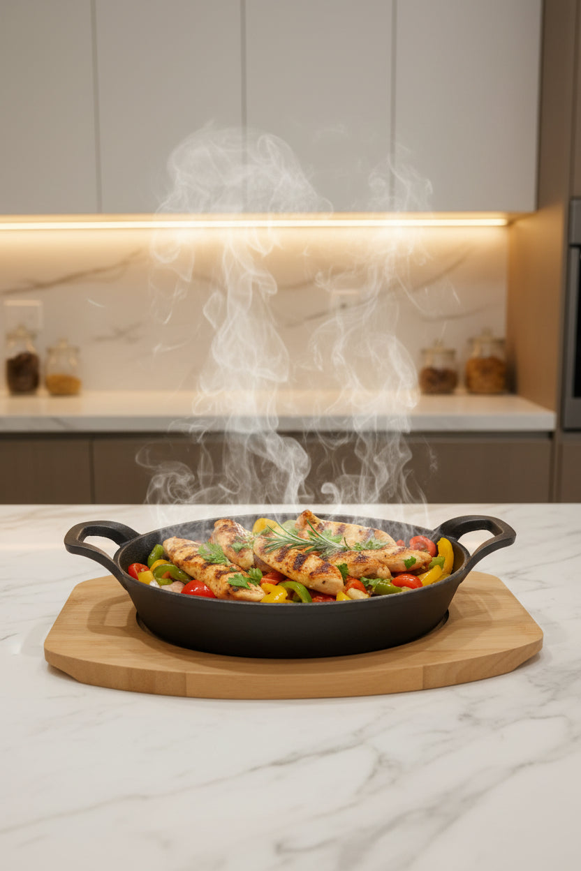 Danny Home Premium Pre-Seasoned Cast-Iron Sizzler Griddle with Wooden Board - My Store