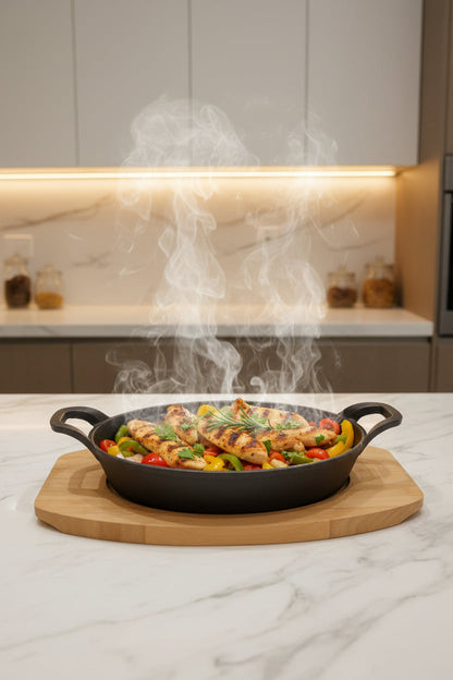 Danny Home Premium Pre-Seasoned Cast-Iron Sizzler Griddle with Wooden Board - My Store