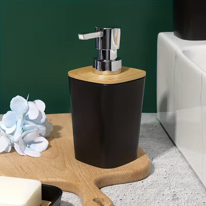 Modern 4-Piece Bathroom Accessory Set – Bamboo & White/Black