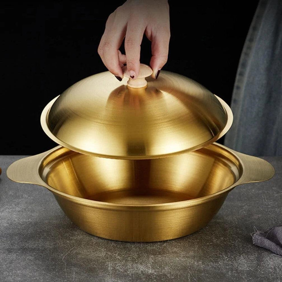 Golden Serving Bowl & Cooking Pot – With Lid & Side Handles - My Store