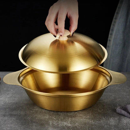 Golden Serving Bowl & Cooking Pot – With Lid & Side Handles - My Store