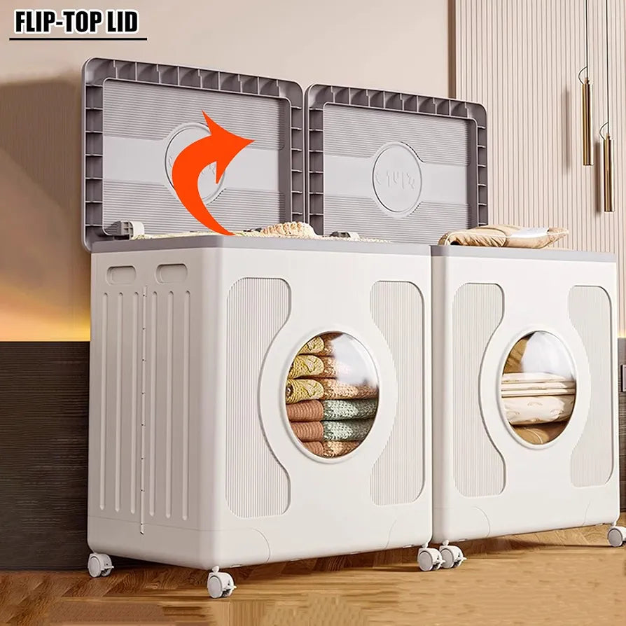 Multi-Functional Folding Storage Cabinet with Transparent Window & Wheels (160L)