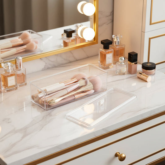Clear Acrylic Makeup Brush Organizer with Lid
