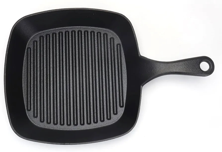 Danny Home Premium Cast Iron Square Griddle Pan with Wooden Base (15cm) - My Store
