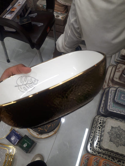 Super Dine Bowl – Textured Gold & Monstera Leaf
