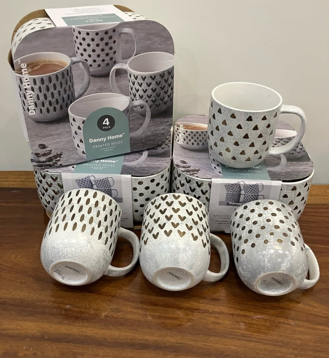 Danny Home Elegant Printed Mugs - Set of 4 (400ml)