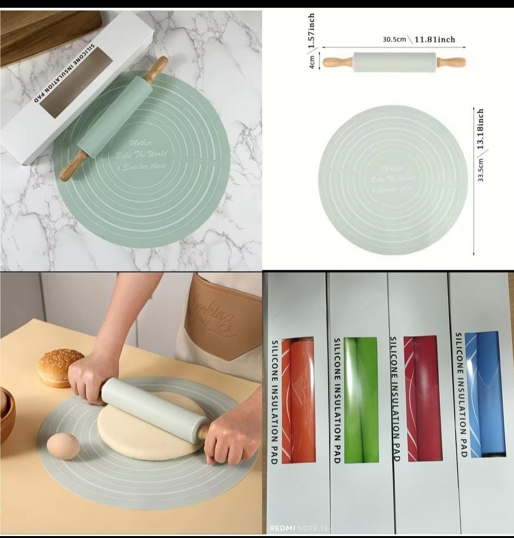 Non-Stick Silicone Dough Mat & Adjustable Rolling Pin Set - My Store