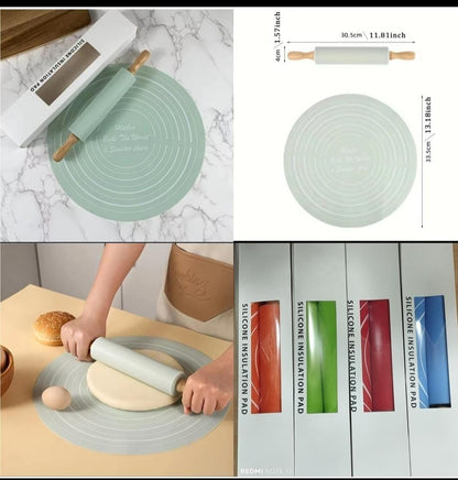 Non-Stick Silicone Dough Mat & Adjustable Rolling Pin Set - My Store