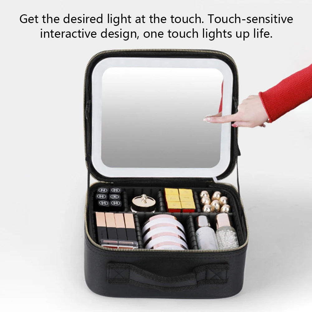 LED Smart Makeup Organizer & Travel Cosmetic Bag with LED Mirror
