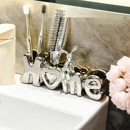 Ceramic "HOME" Bathroom Organizer & Toothbrush Holder