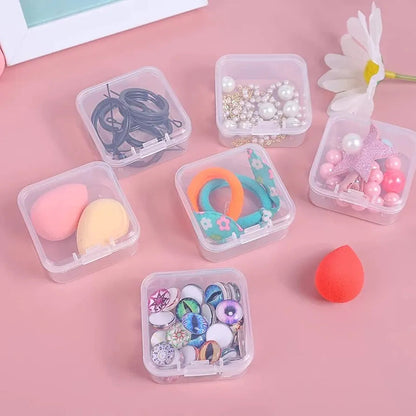 Mini Transparent Square Storage Box with Hinge Lid – Clear Multi-Purpose Organizer pack of 10