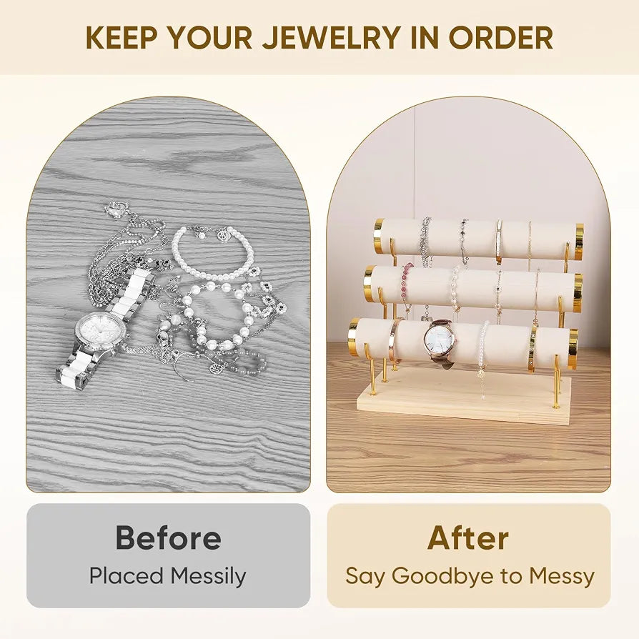 3-Tier Wooden Jewelry & Watch Display Stand Organizer