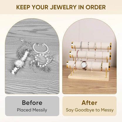 3-Tier Wooden Jewelry & Watch Display Stand Organizer