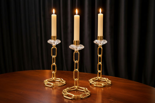 Luxury Gold Chain Crystal Candle Stand (Set of 3) - My Store