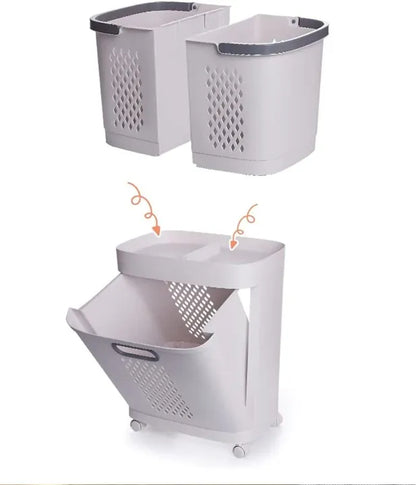 Rolling Laundry Trolley with 3-Basket