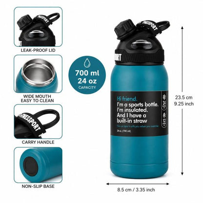 Insulated Stainless Steel Sports Water Bottle with Built-in Straw – 625ml / 700ml