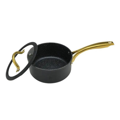 Danny Home Premium Non-Stick Forged Aluminum Saucepan with Tempered Glass Lid (Gold Handle Series) - My Store