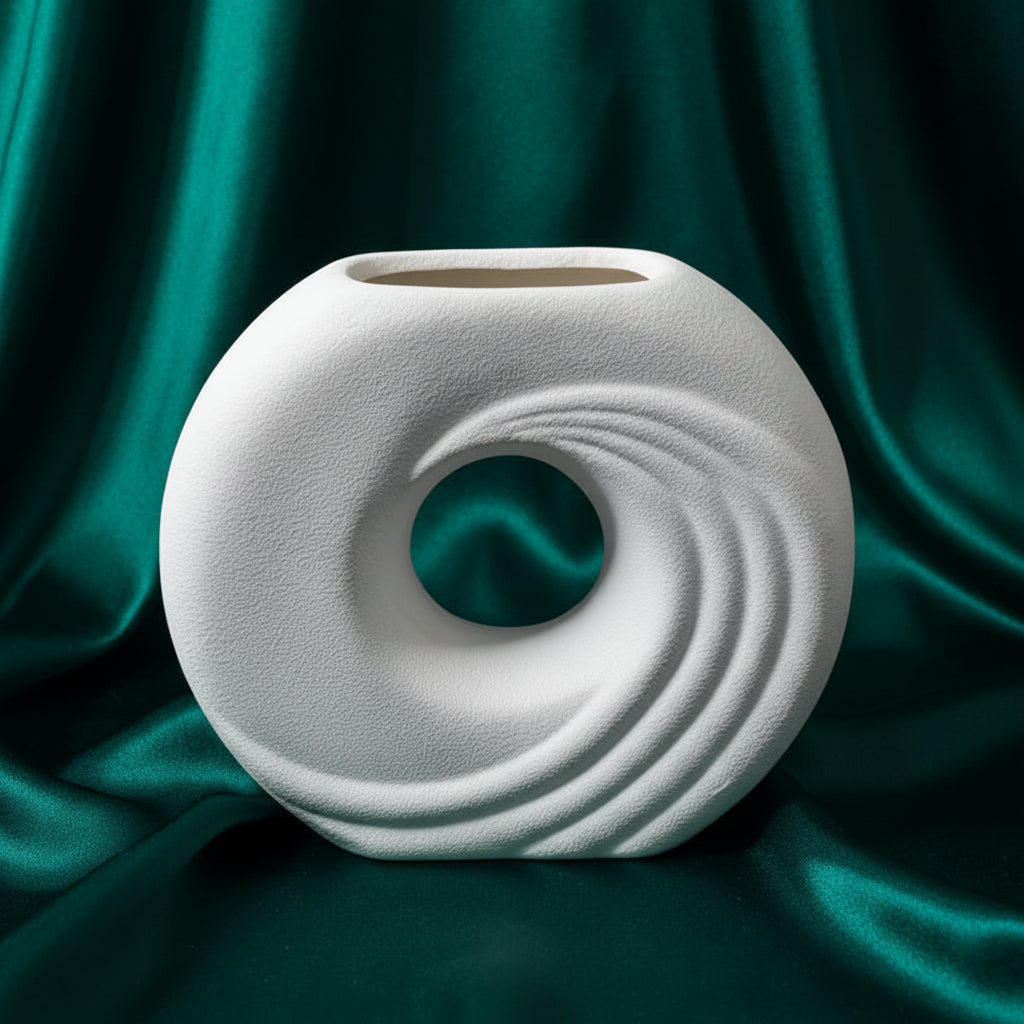 Swirl Wave Oval Ceramic Donut Vase