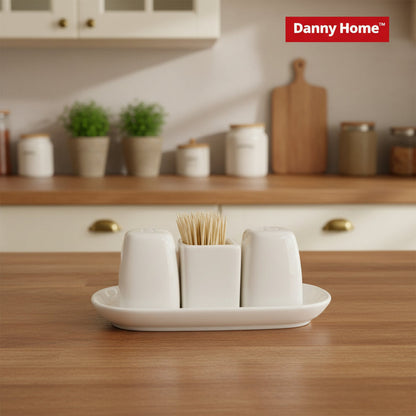 Danny Home Porcelain Salt & Pepper Shaker Set with Toothpick Holder (4-Piece Set)