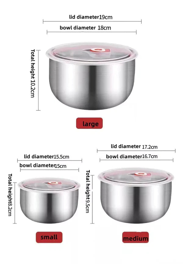 3 Sizes Stainless Steel Food Container with Airtight Plastic Lid - My Store