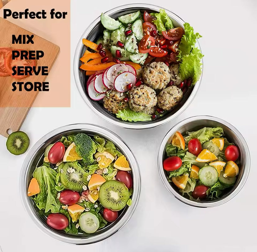 Set Of 5 Stainless Steel Mixing Bowl With Lid, - My Store