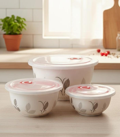 3-Piece Airtight Melamine Bowl Set with Lids – Food Storage & Serving Bowls