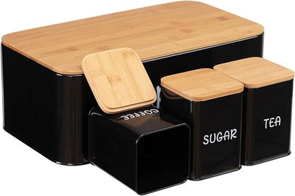 4-Piece Vintage Kitchen Storage Set with Bread Box & Canisters
