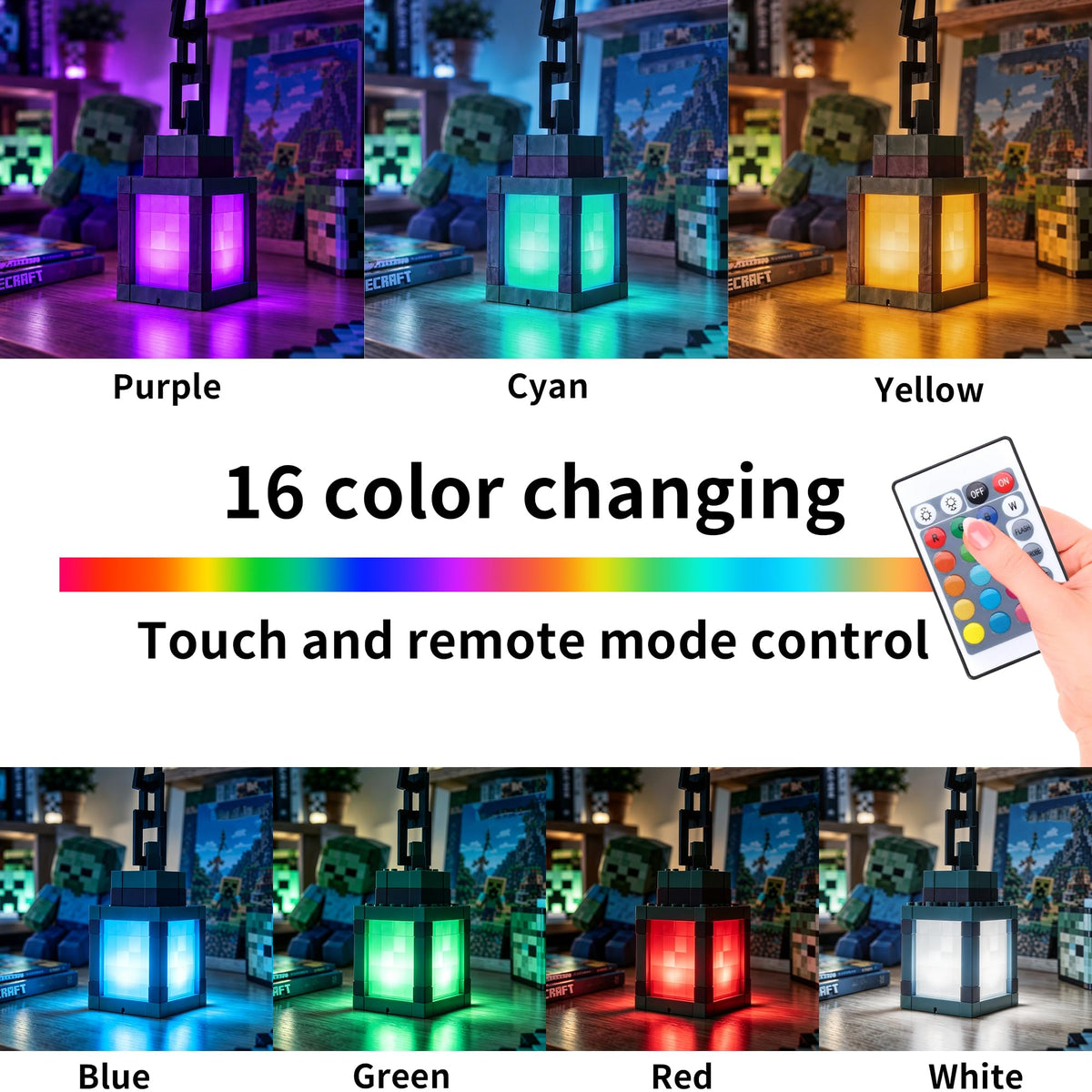 Minecraft-Style RGB Pixel Lantern Night Light