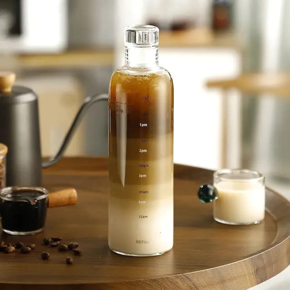 HydrateTime™ Borosilicate Glass Water Bottle with Time Marker