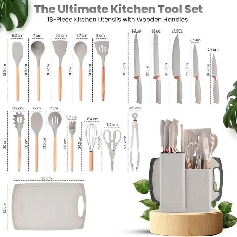 19-Piece Kitchen Tool Set with Wooden Handles