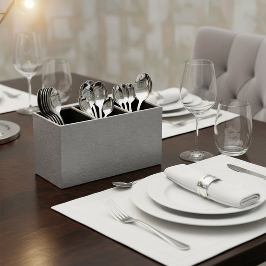Luxury PU Leather 3-Compartment Spoon Stand & Cutlery