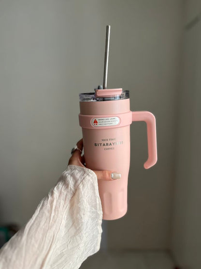 Sitarayuri Coffee Stainless Steel Vacuum Insulated Tumbler With Lid, Straw & Handle
