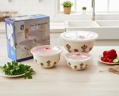 3-Piece Airtight Melamine Bowl Set with Lids – Food Storage & Serving Bowls