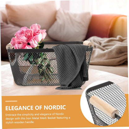 Modern Mesh Storage Basket with Wooden Handles - My Store