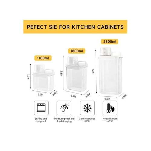Airtight Clear Storage Dispenser Container with Measuring Cup Lid & Handle