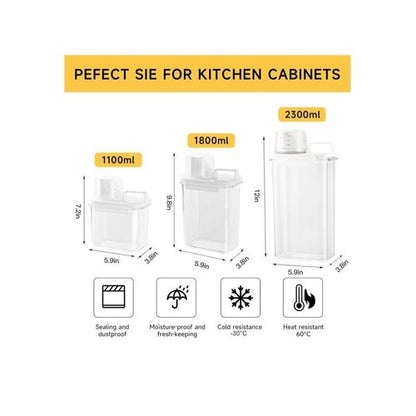 Airtight Clear Storage Dispenser Container with Measuring Cup Lid & Handle