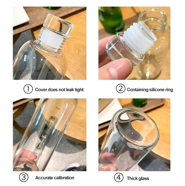 HydrateTime™ 700ml Borosilicate Glass Water Bottle with Time Marker