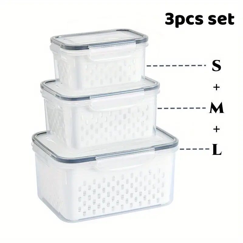 3-Piece Fresh-Keeping Fridge Organizer Set with Drain Baskets - My Store