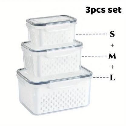 3-Piece Fresh-Keeping Fridge Organizer Set with Drain Baskets - My Store